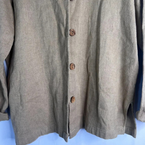 Blair Tan Linen Blend Safari Palm Tree Button Front Long Sleeve Top Size Large - Picture 5 of 9